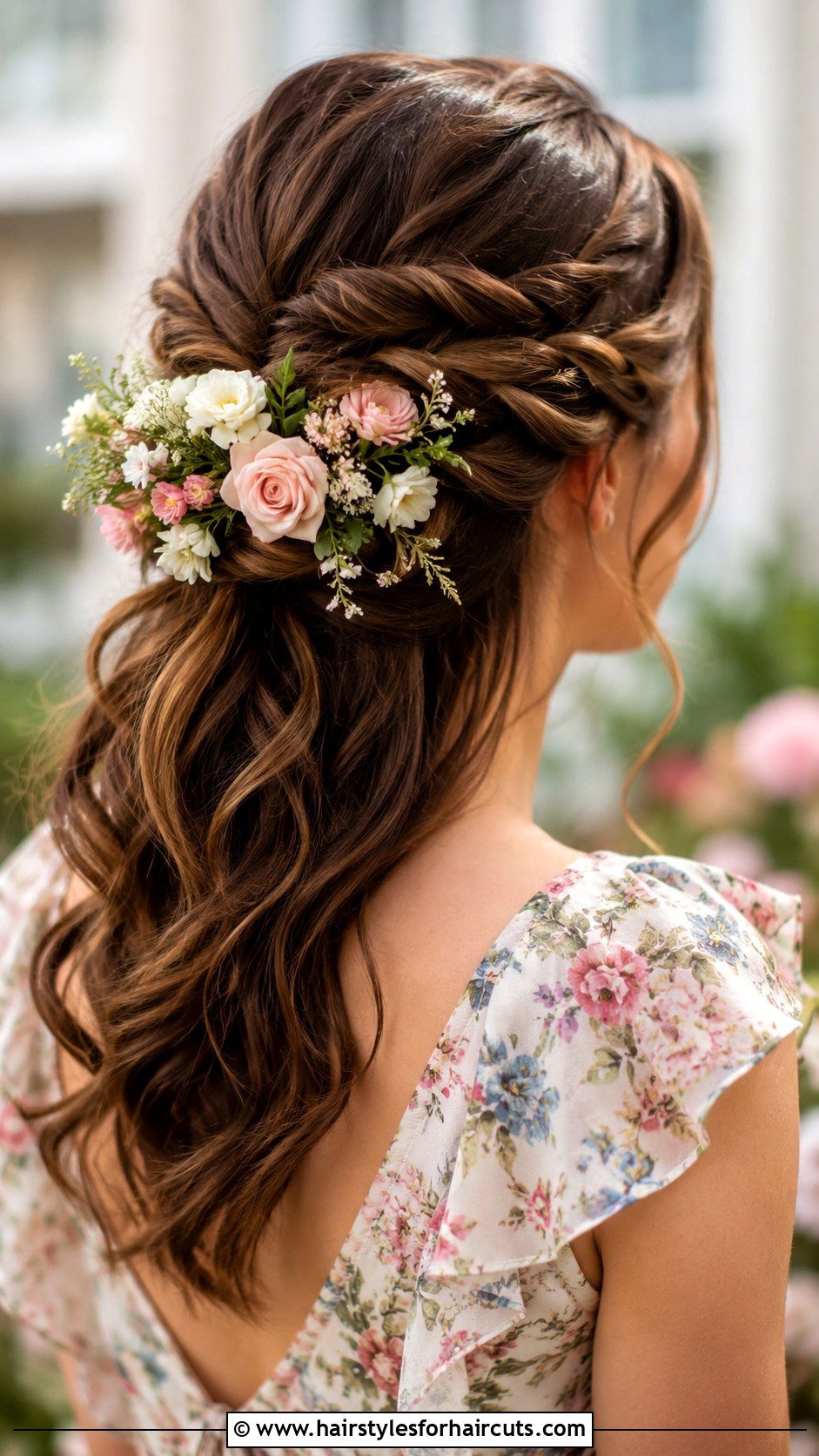Floral Half Updo - 25 party hairstyles for long straight hair - 25 party hairstyles for long straight hair