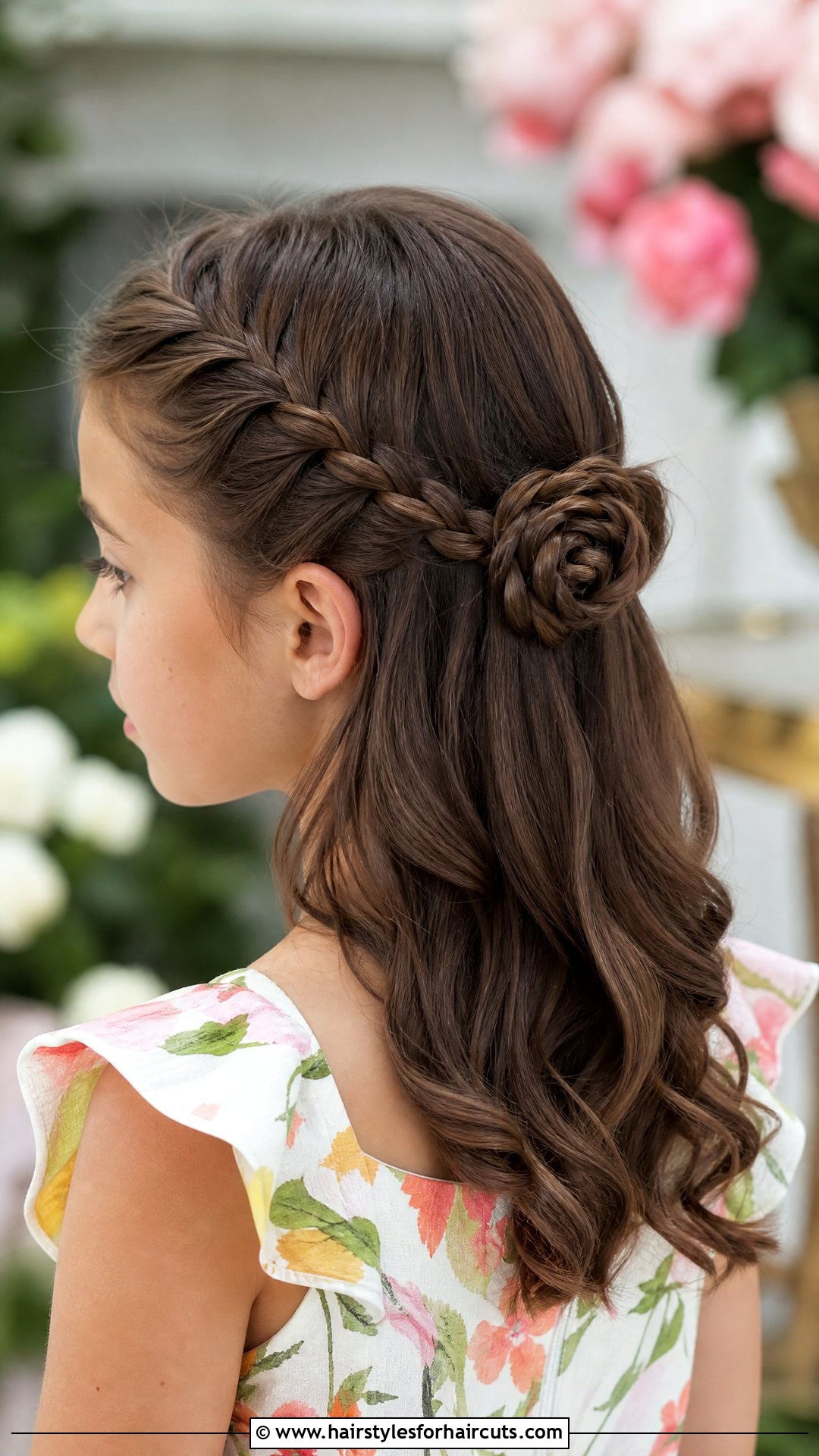 Flower Braid Half Updo - 25 hairstyles for 10 year old girls - 25 hairstyles for 10 year old girls