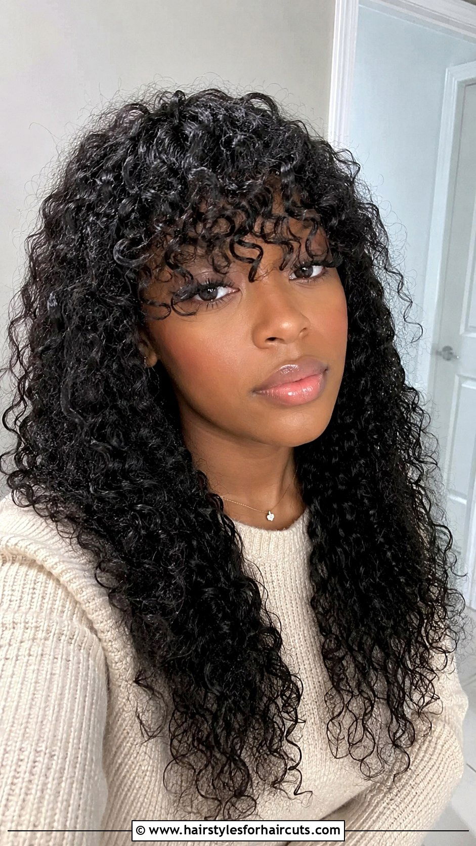 Fluffy Curly Bangs With Length - 25 80s hairstyles for black hair - 25 80s hairstyles for black hair