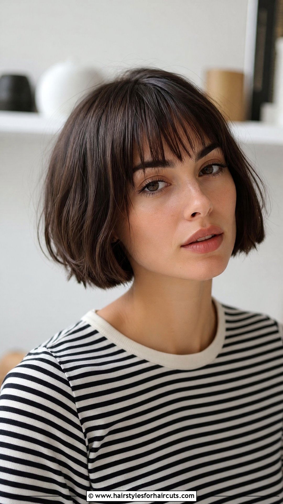 French Bob With Bangs - 25 hairstyles for big forehead and thin hair - 25 hairstyles for big forehead and thin hair