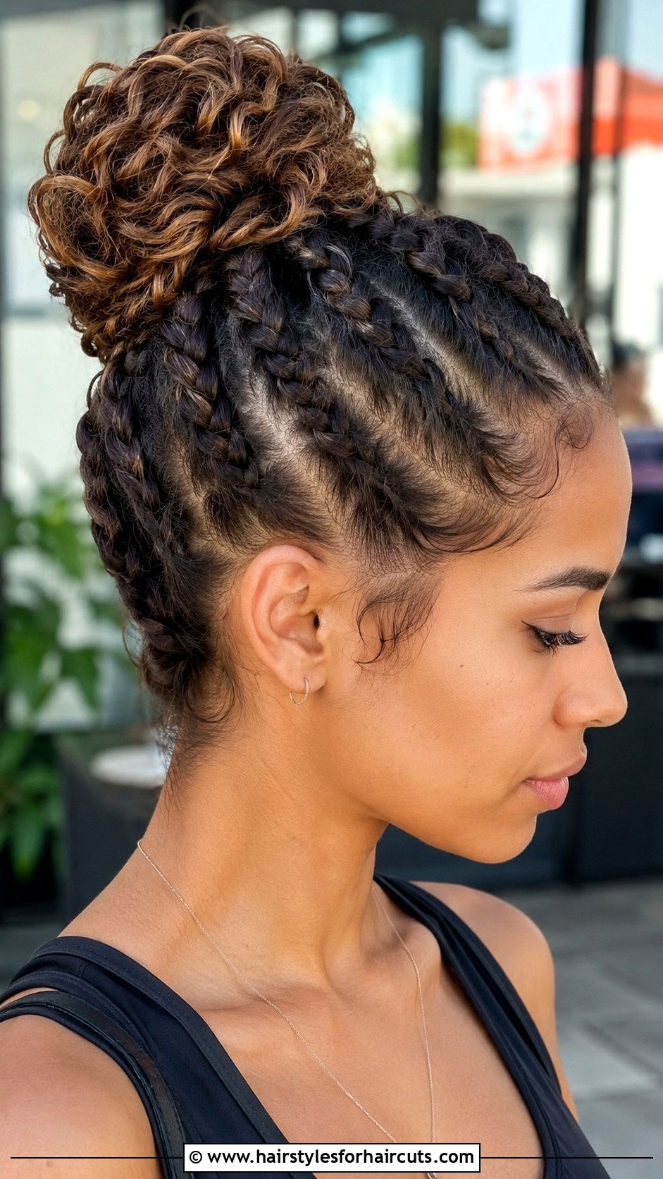 French Braid Curly Bun - 25 bun hairstyles curly hair - 25 bun hairstyles curly hair