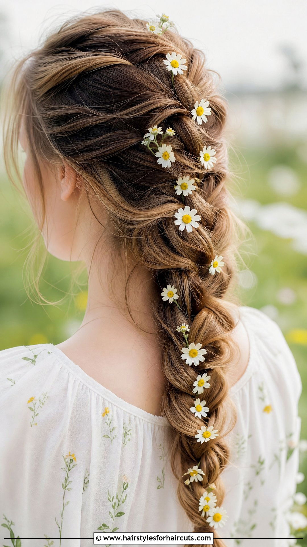 French Braid With Chamomile - 25 flower in hairstyles - 25 flower in hairstyles