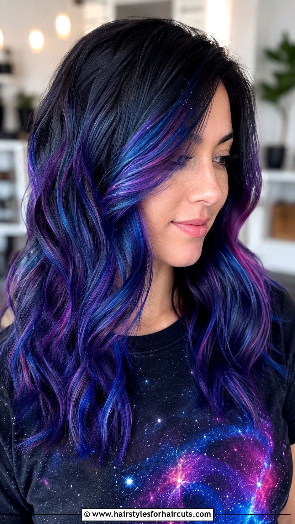 Galaxy Print Hair On Dark Roots - 25 multi color hairstyles - 25 multi color hairstyles