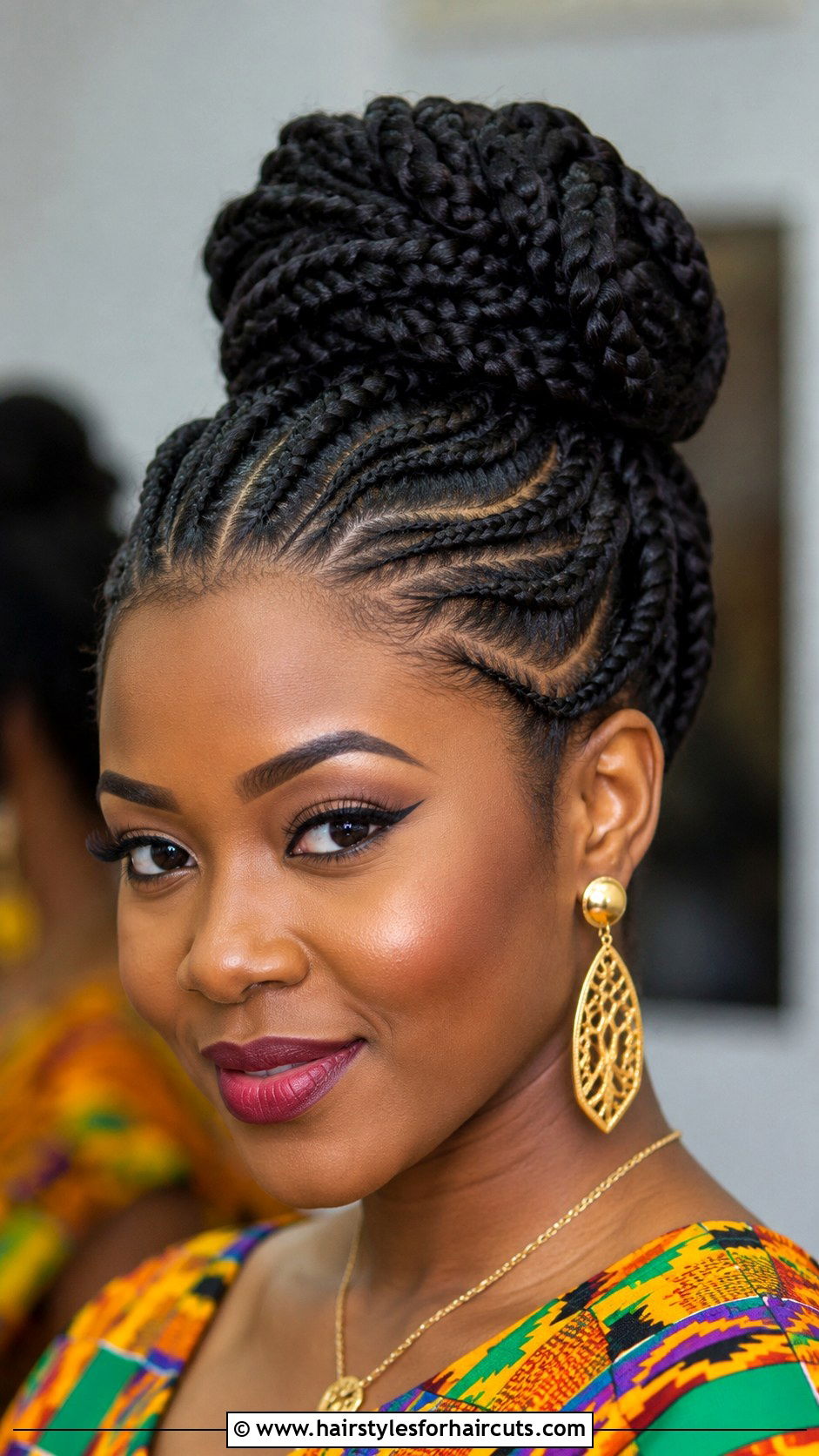 Ghana Braids Updo Bun - 25 braided buns hairstyles for black hair - 25 braided buns hairstyles for black hair