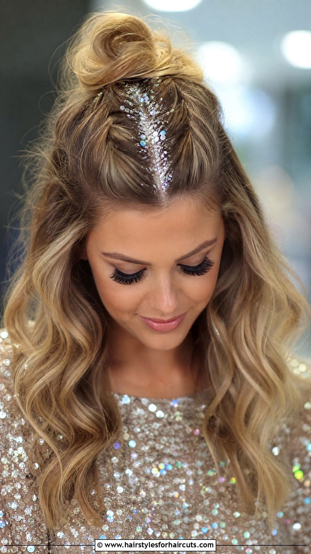 Glitter Roots Half Up Half Down - 25 christmas party hairstyles - 25 christmas party hairstyles