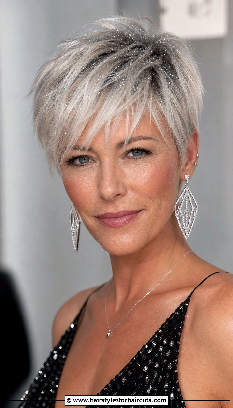 Glitter Roots Pixie With Piecey Bangs - 25 prom hairstyles for short hair with bangs - 25 prom hairstyles for short hair with bangs