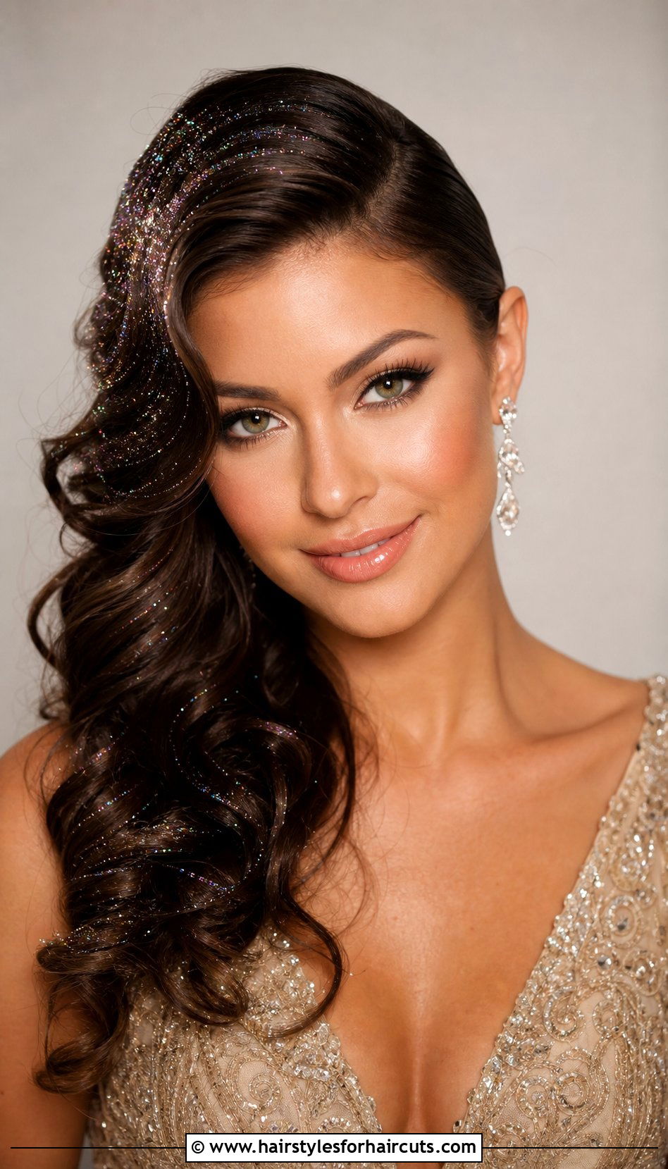 Glitter Side Swept Curls - 25 glitter hairstyles - 25 glitter hairstyles