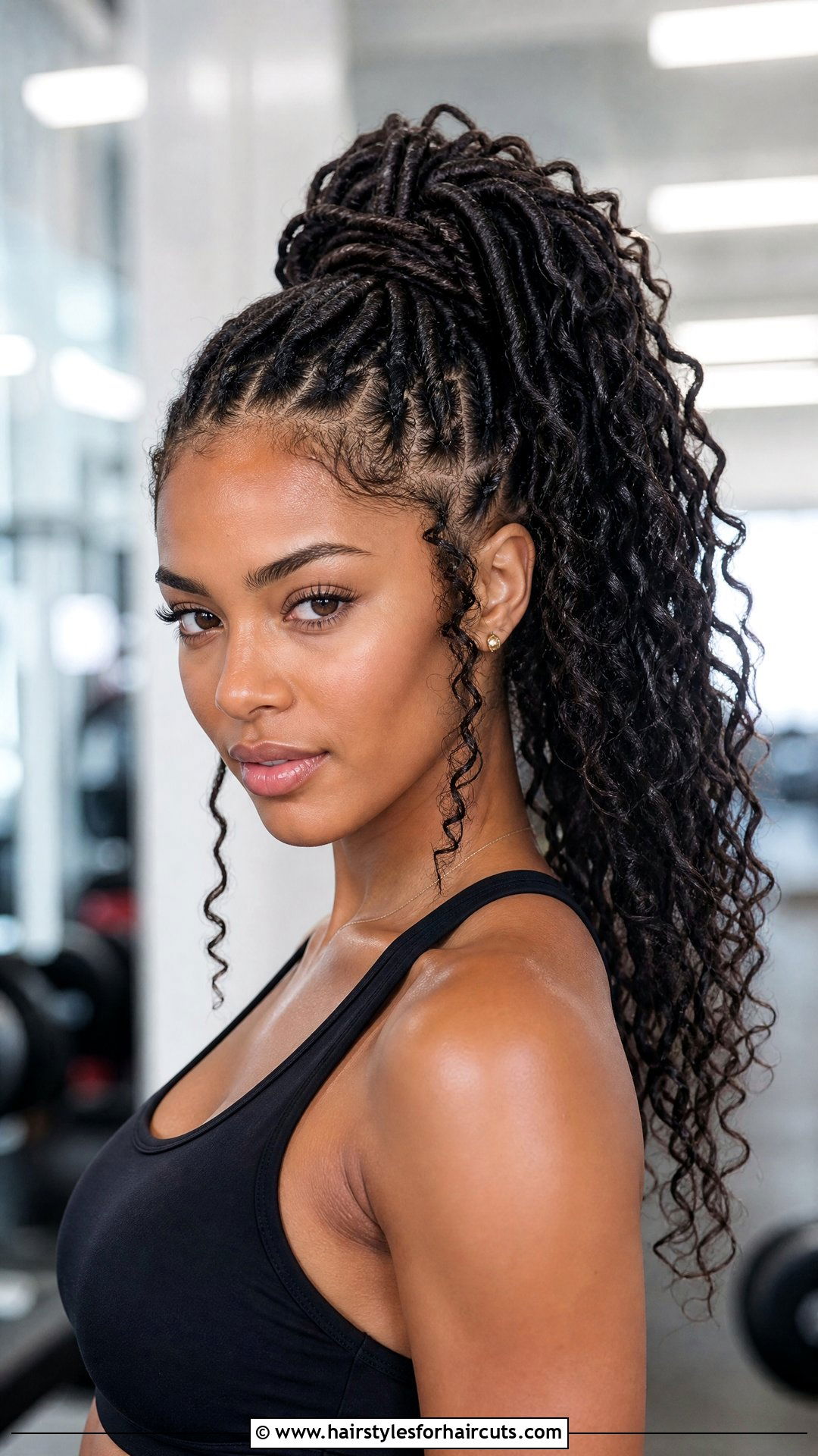 Goddess Locs High Ponytail - 25 workout hairstyles for black hair - 25 workout hairstyles for black hair