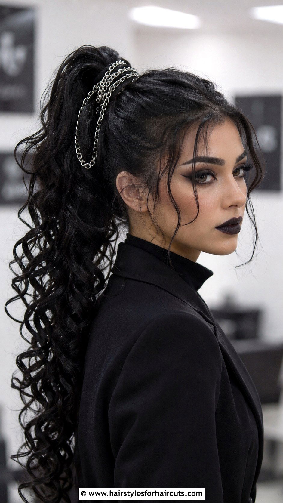 Gothic Curly Ponytail - 25 goth hairstyles for curly hair - 25 goth hairstyles for curly hair