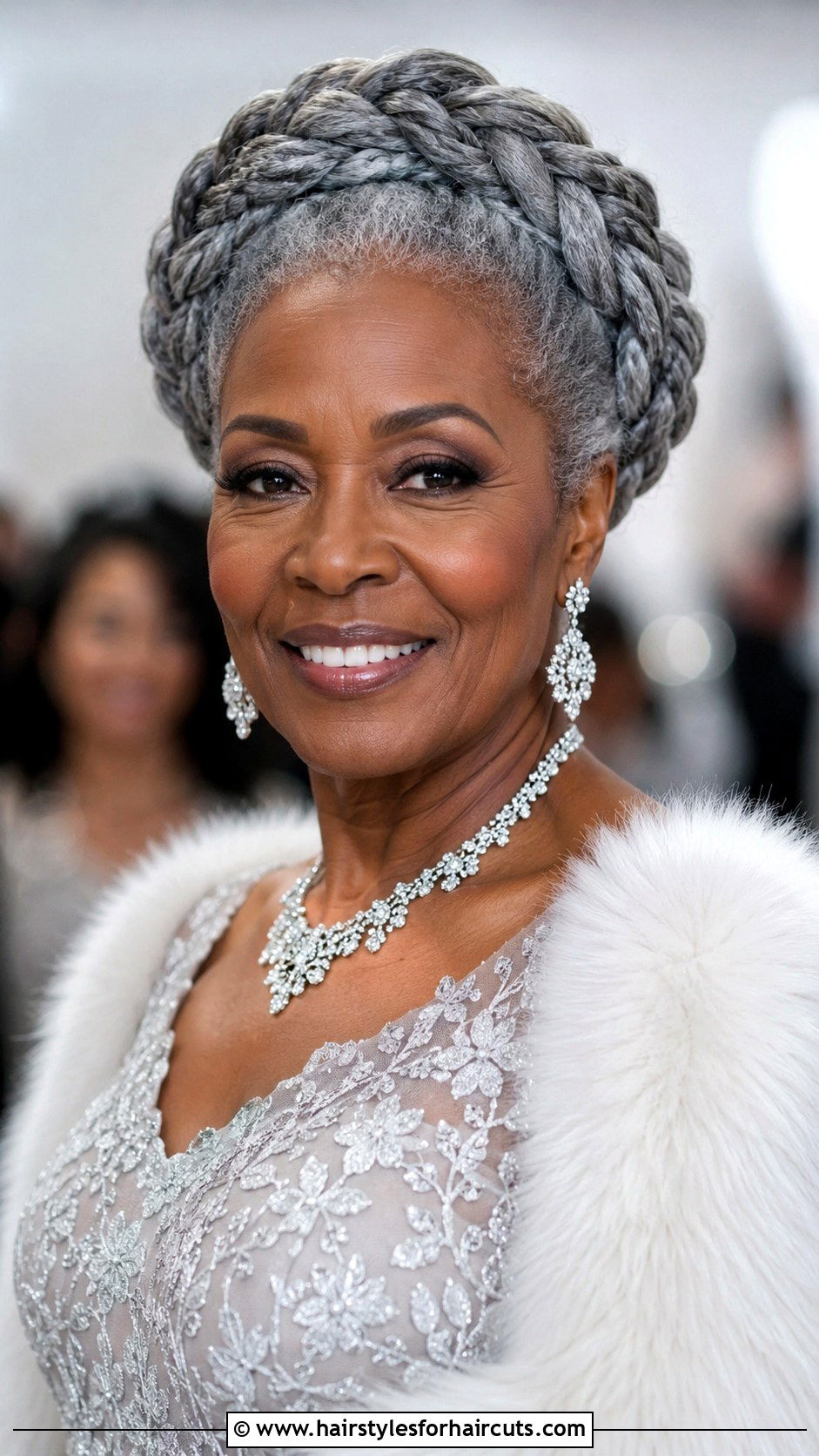 Gray Braided Crown Updo - 25 gray hairstyles for black woman - 25 gray hairstyles for black woman