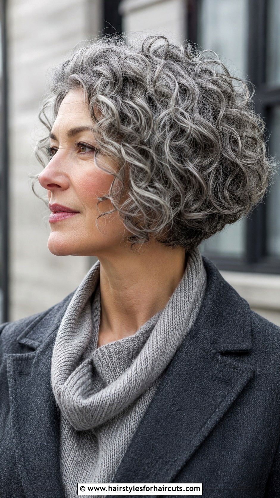 Gray Curly Angled Bob - 25 medium length curly gray hairstyles - 25 medium length curly gray hairstyles