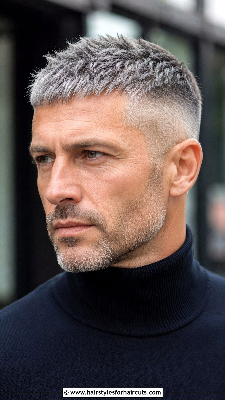 Gray High Fade Caesar Cut - 25 gray hair fade haircuts - 25 gray hair fade haircuts