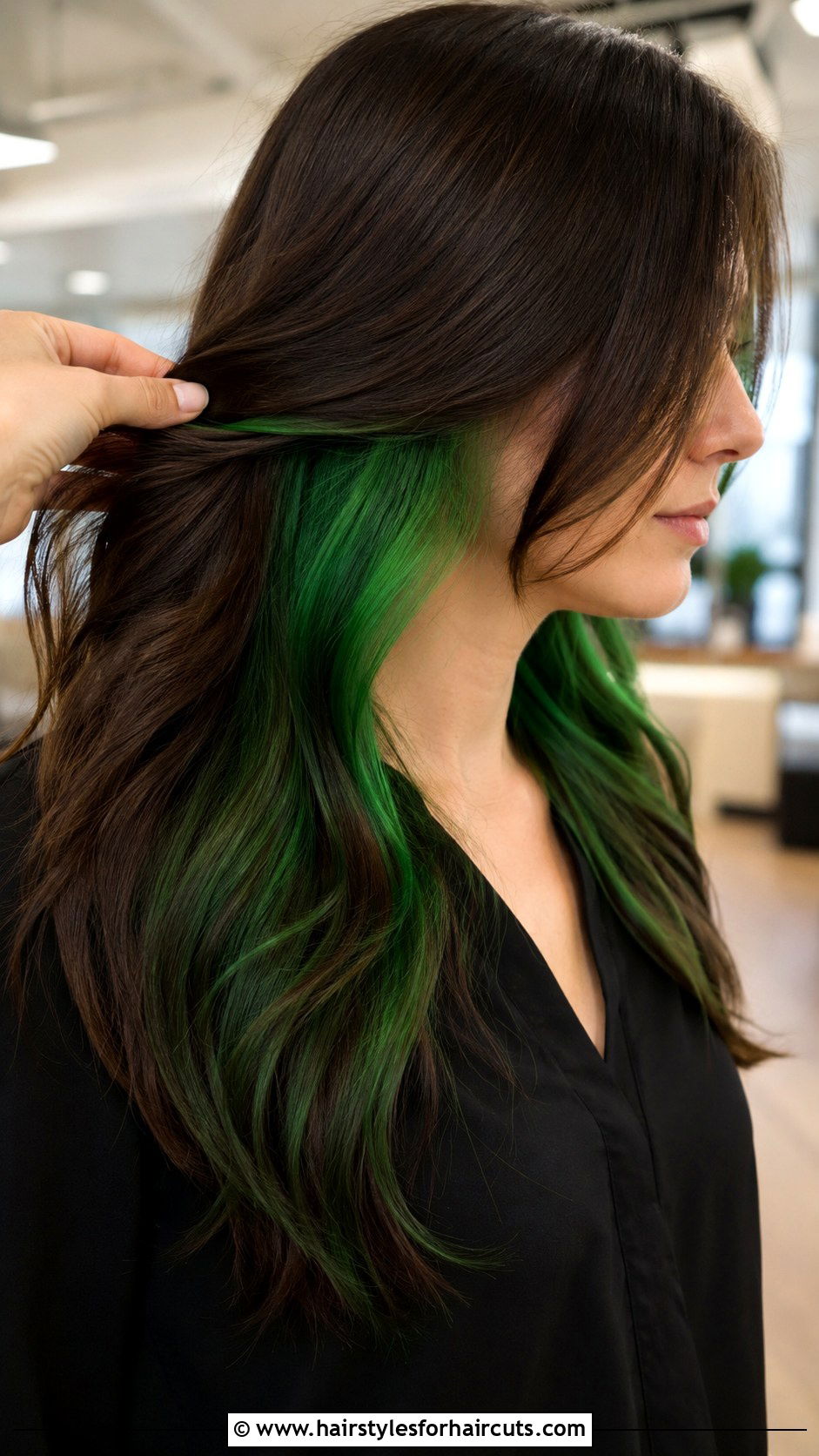 Green Peekaboo Highlights On Brown Hair - 25 green hairstyles - 25 green hairstyles