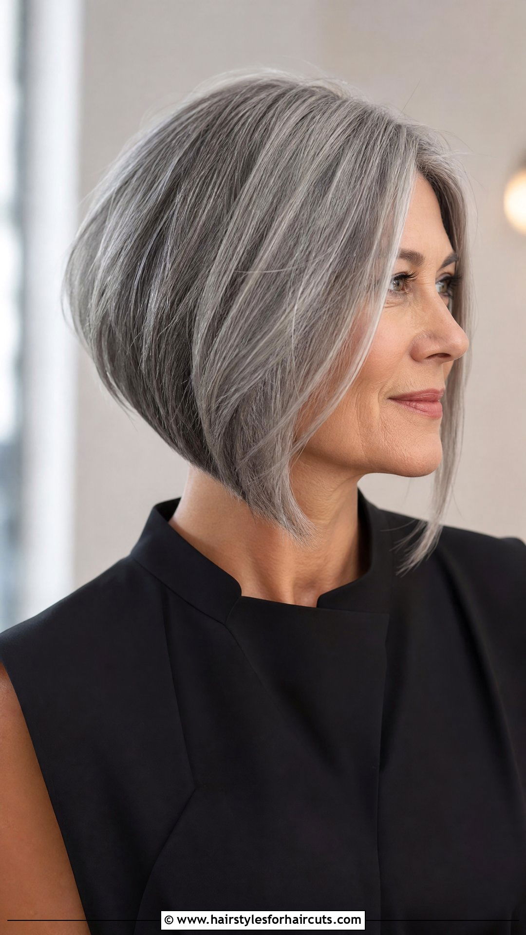 Grey Asymmetrical Bob - 25 grey hairstyles for women over 50 - 25 grey hairstyles for women over 50