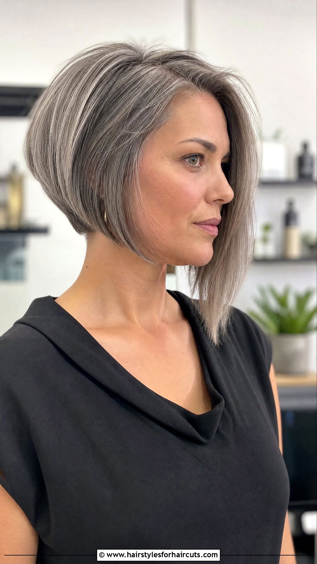 Grey Asymmetrical Bob - 25 women grey hairstyles - 25 women grey hairstyles