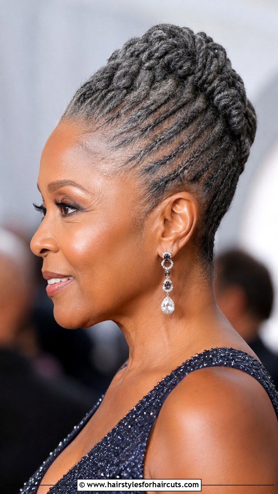 Grey Flat Twist Updo - 25 black hairstyles for grey hair over 60 - 25 black hairstyles for grey hair over 60