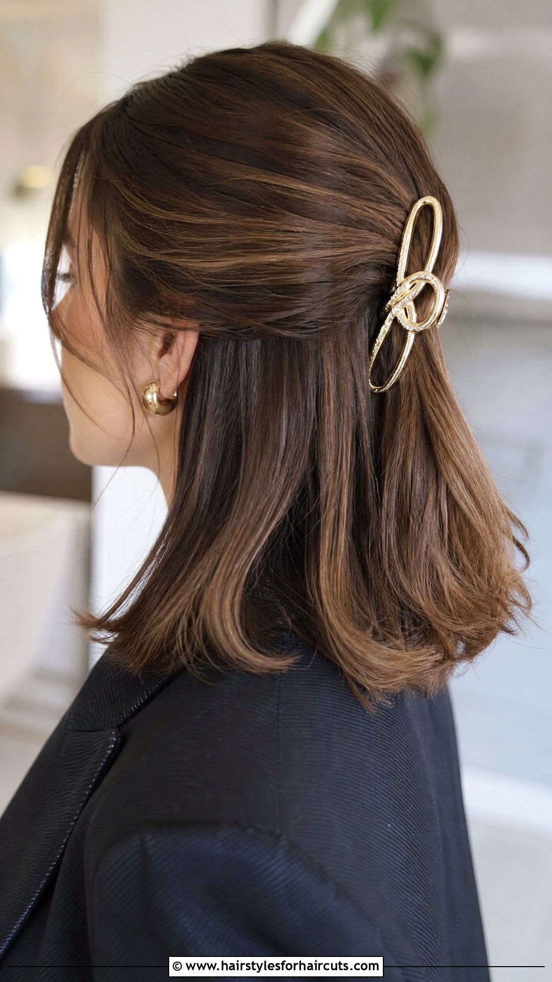 Half Up Accessorized Clip Medium Hair - 25 half updo hairstyles for medium hair - 25 half updo hairstyles for medium hair