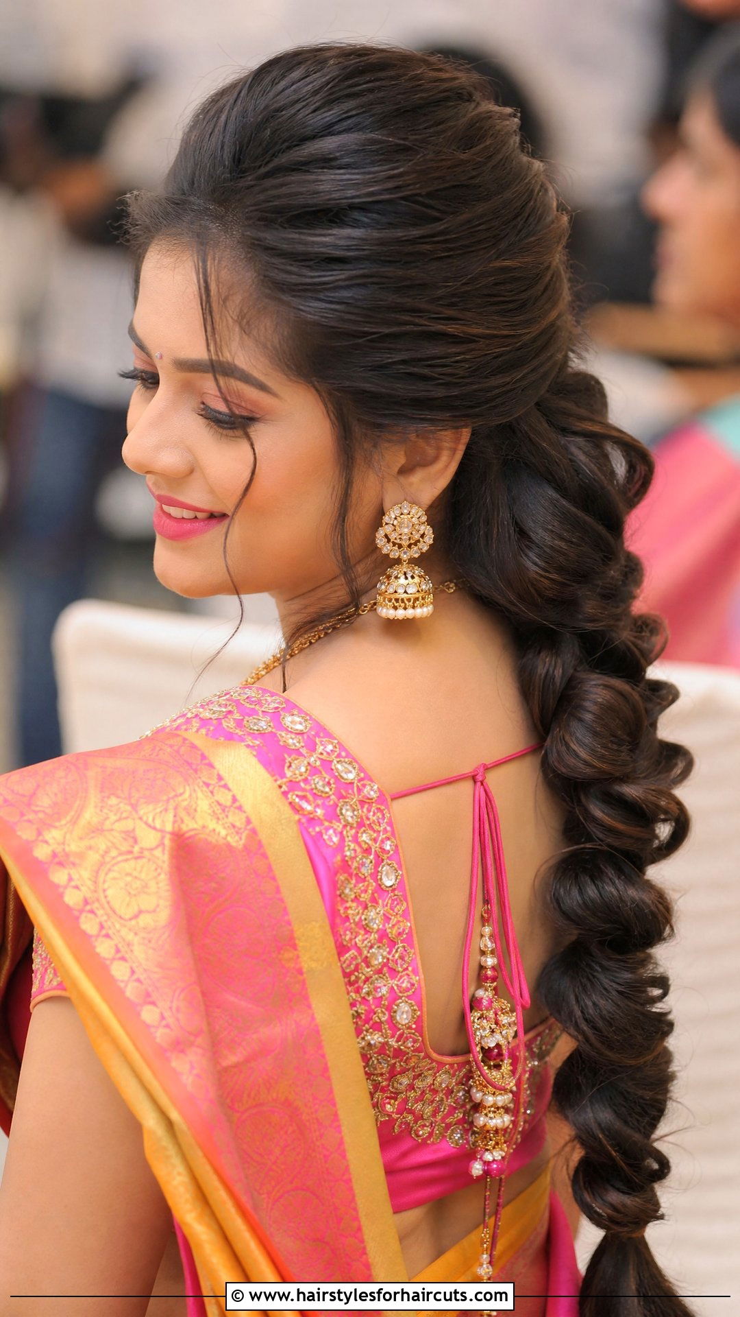 Half Up Bouffant With Braided Ponytail - 25 wedding hairstyles for saree - 25 wedding hairstyles for saree
