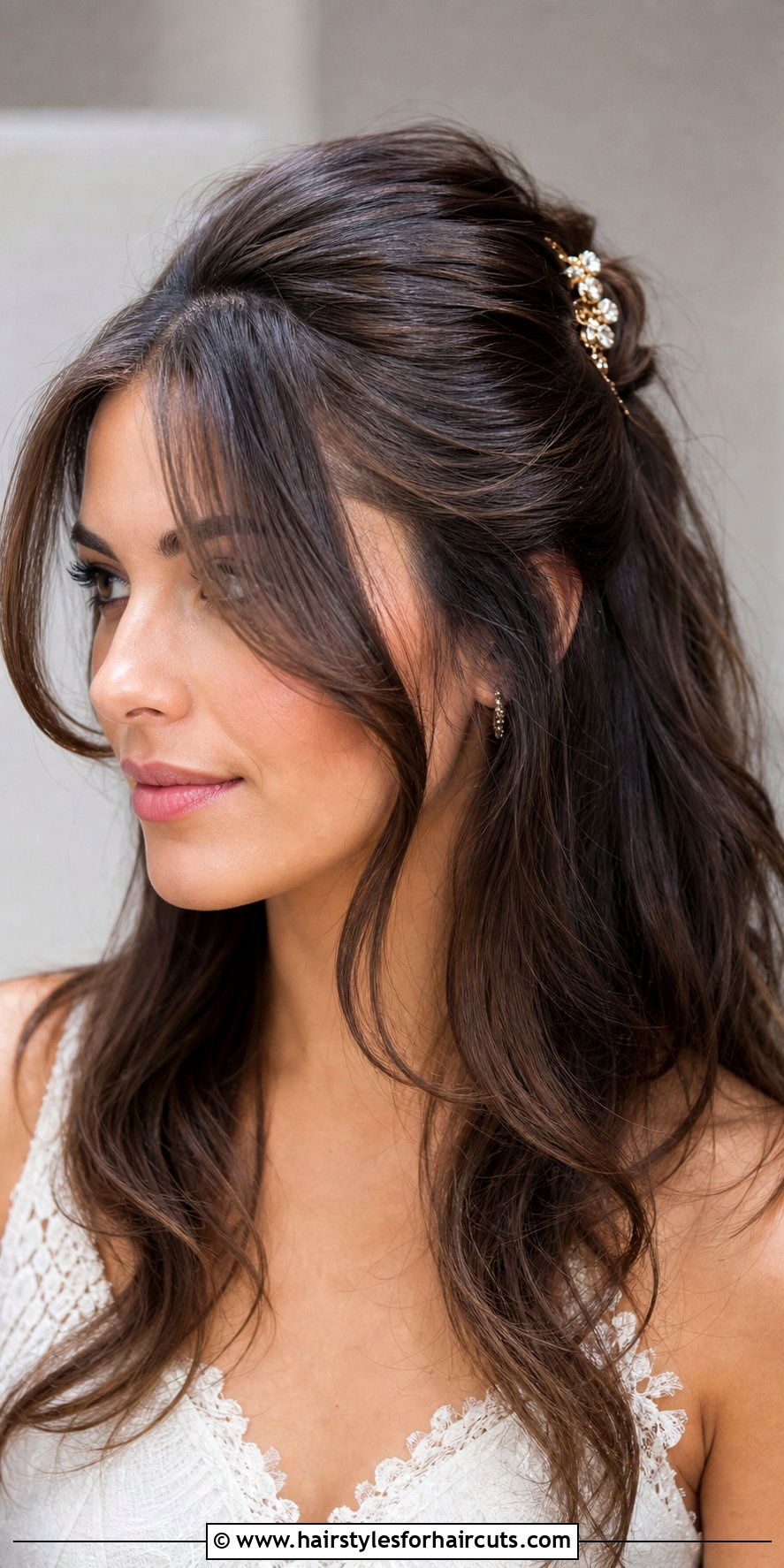 Half Up Bouffant With Curtain Bangs - 25 formal hairstyles for medium hair with bangs - 25 formal hairstyles for medium hair with bangs