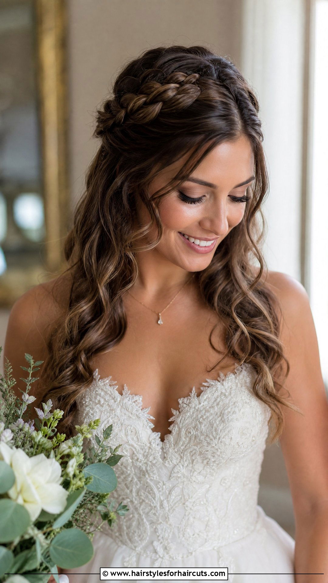 Half Up Braided Crown Wedding Hairstyle - 25 wedding hairstyles with braids - 25 wedding hairstyles with braids