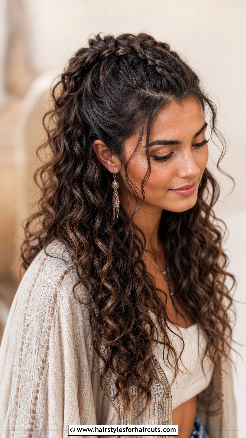 Half Up Braided Curly Ponytail - 25 ponytail haircuts curly hair - 25 ponytail haircuts curly hair