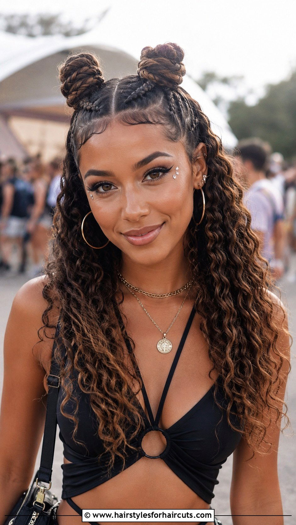Half Up Braided Space Buns - 25 half braid hairstyles for curly hair - 25 half braid hairstyles for curly hair