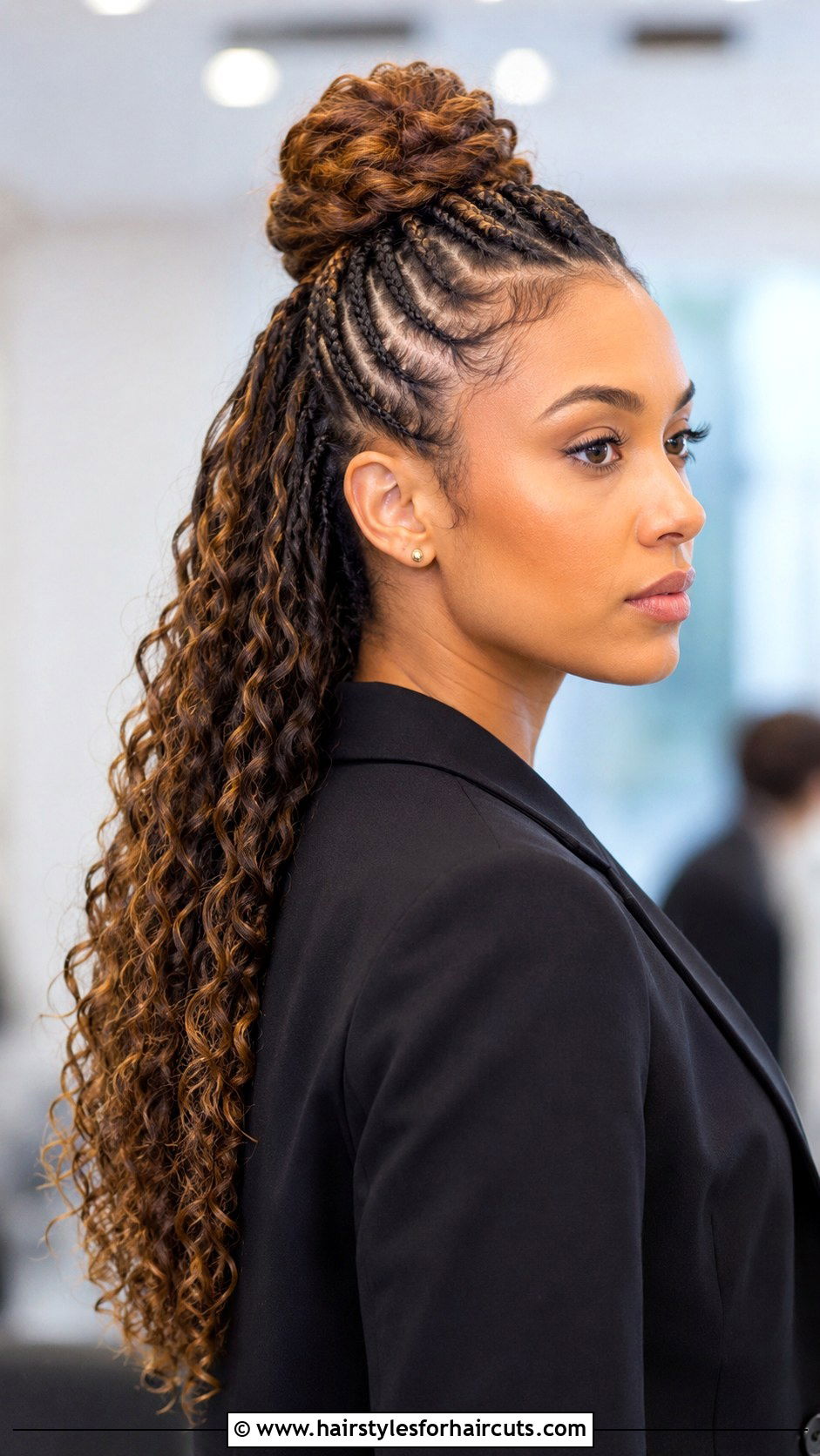 Half Up Braided Top Knot - 25 half braid hairstyles for curly hair - 25 half braid hairstyles for curly hair