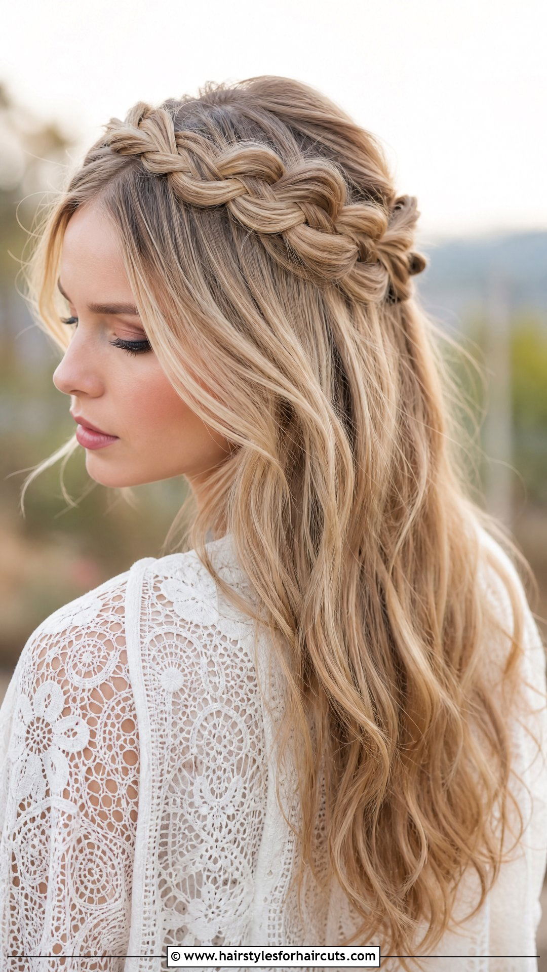 Half Up Crown Braid - 25 braid hairstyles for long hair - 25 braid hairstyles for long hair