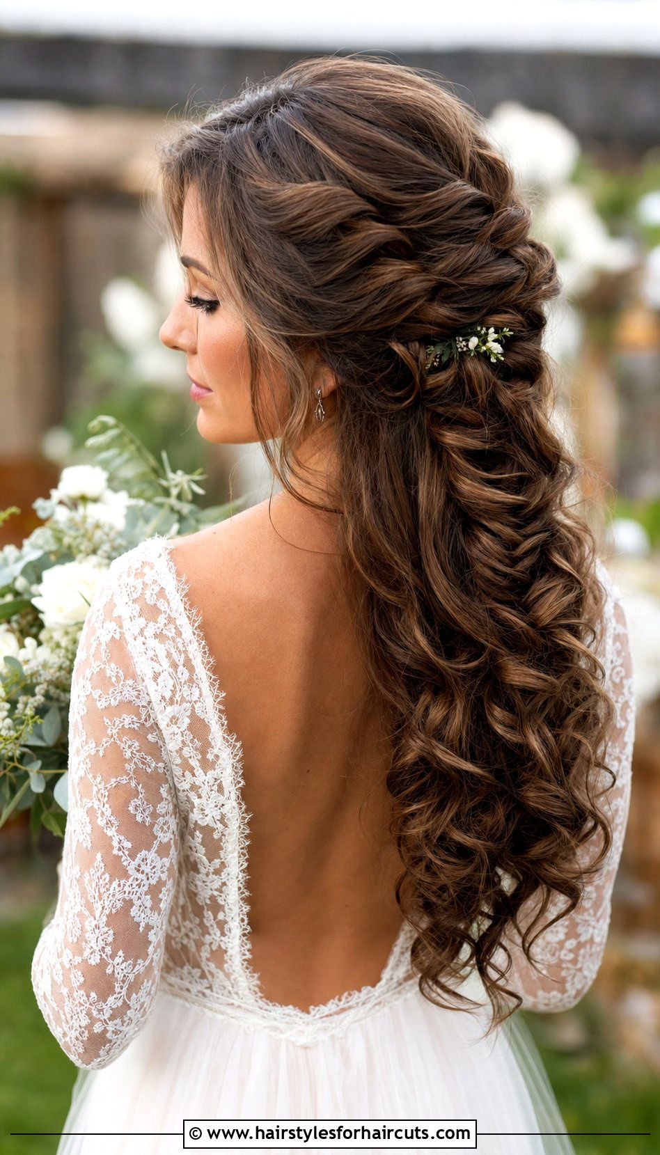 Half Up Curly Fishtail Braid - 25 half up wedding hairstyles for curly hair - 25 half up wedding hairstyles for curly hair