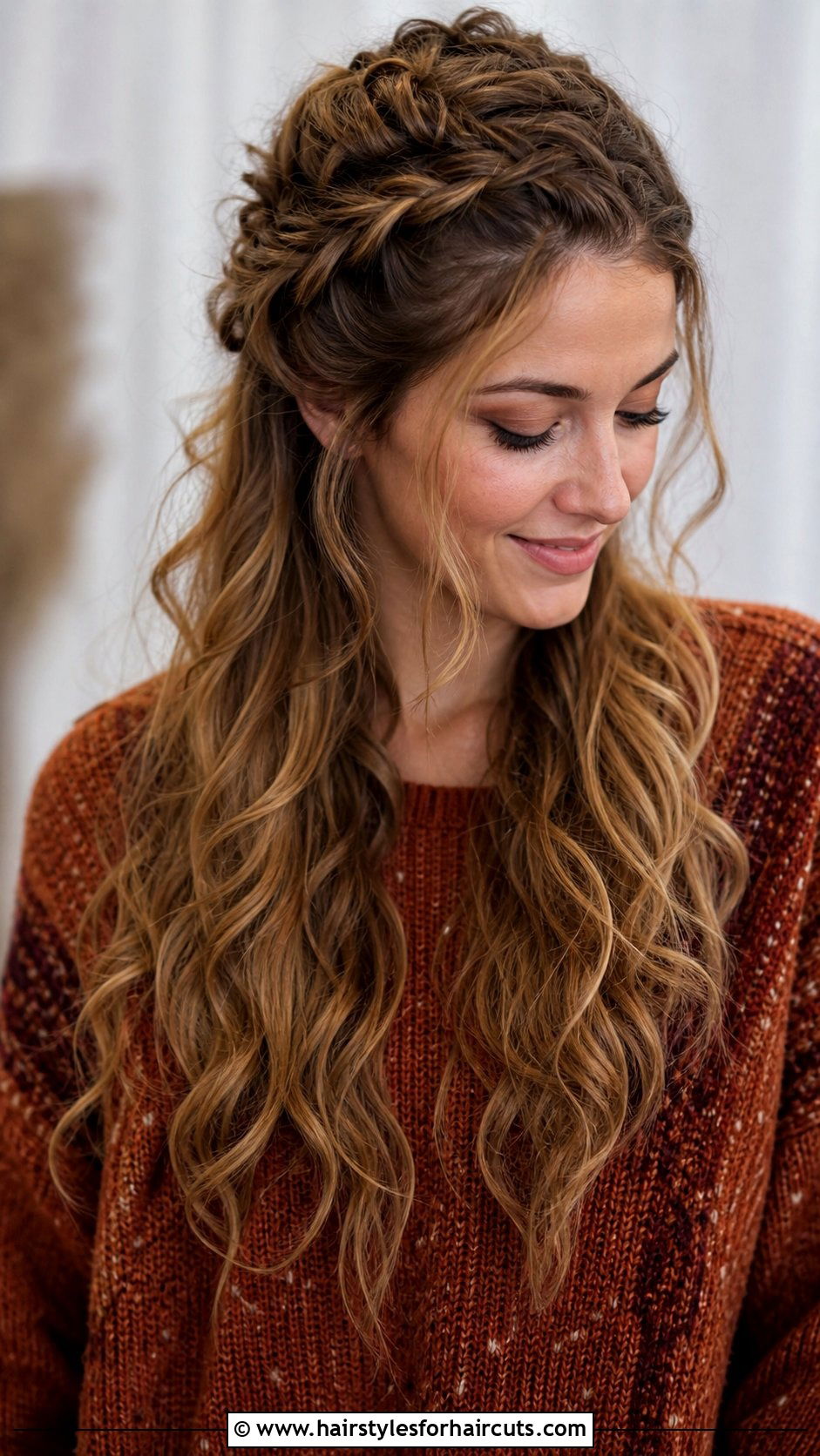 Half Up Curly Fishtail Braid - 25 half up curly hairstyles for long hair - 25 half up curly hairstyles for long hair