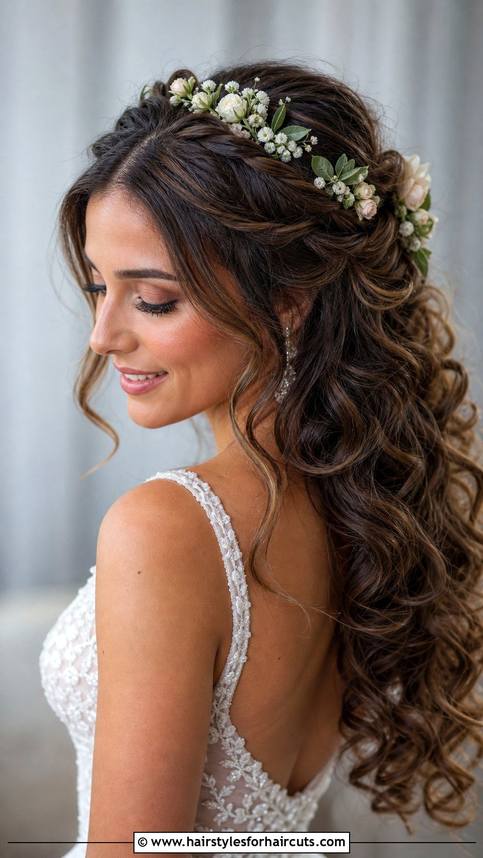 Half Up Curly Floral Updo - 25 half up curly hairstyles for long hair - 25 half up curly hairstyles for long hair