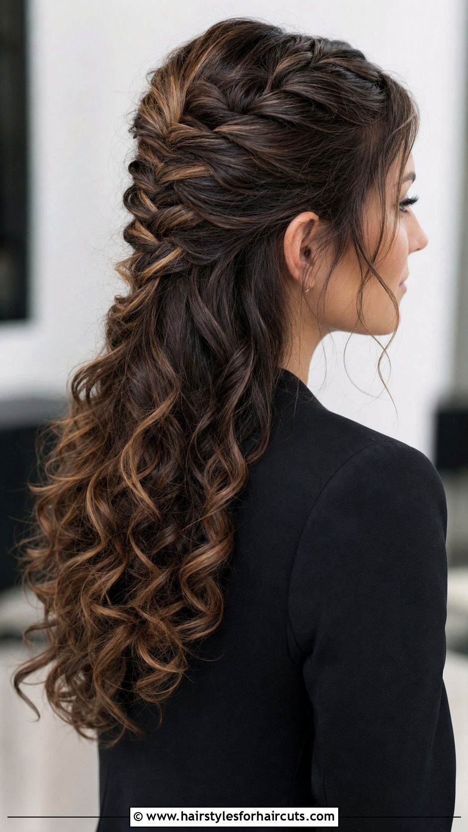 Half Up Curly French Braid - 25 half up curly hairstyles for long hair - 25 half up curly hairstyles for long hair