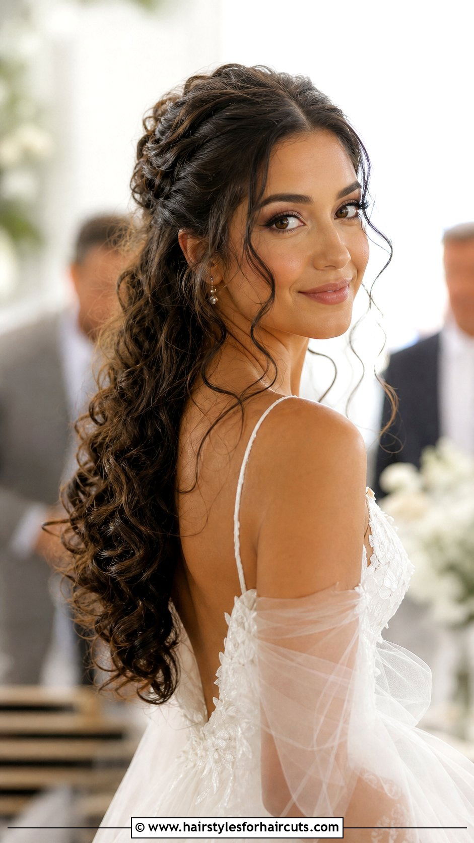 Half Up Curly Hair With Tendrils - 25 half up wedding hairstyles for curly hair - 25 half up wedding hairstyles for curly hair
