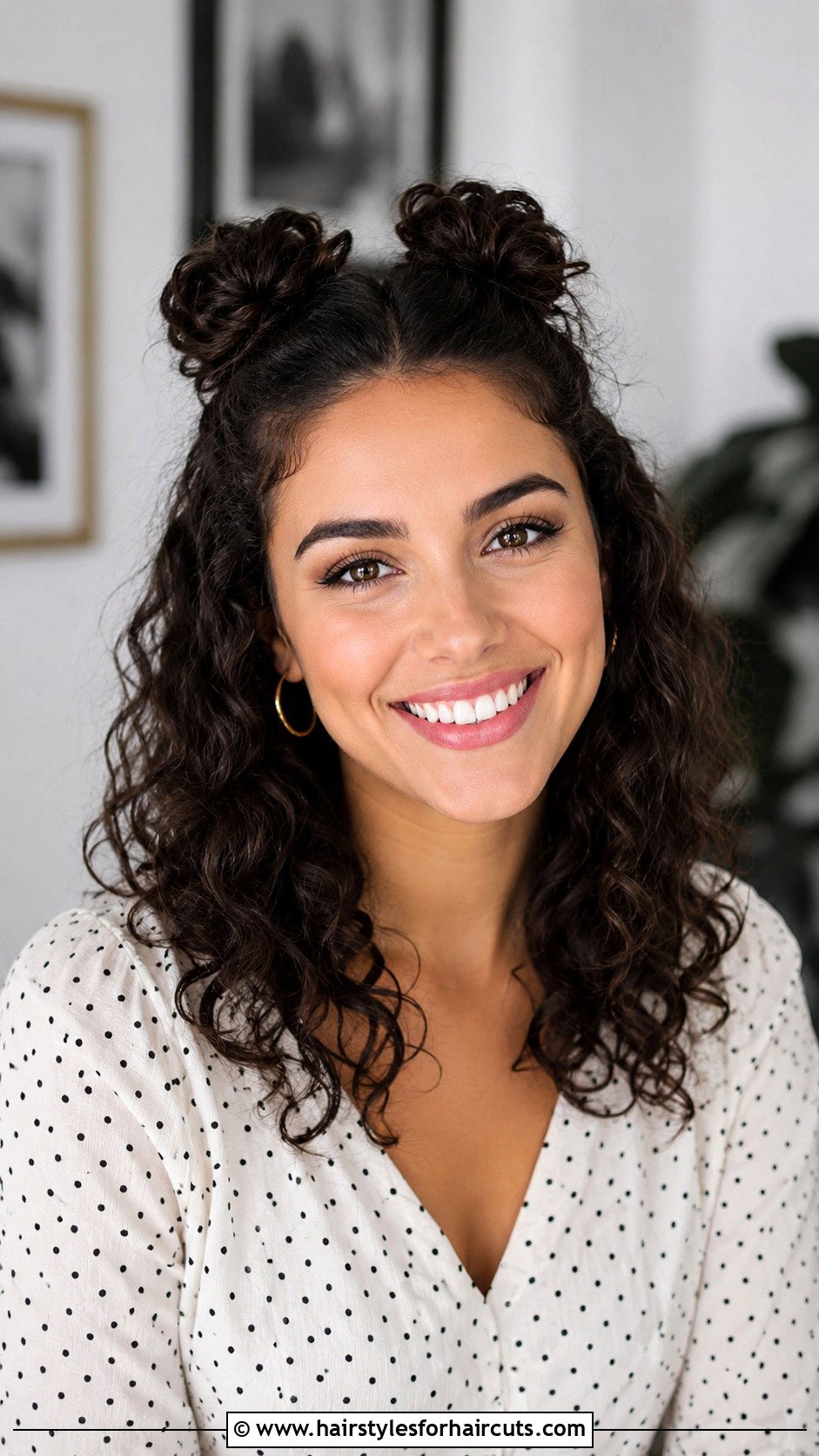 Half Up Curly Space Buns - 25 easy hairstyles for curly hair - 25 easy hairstyles for curly hair