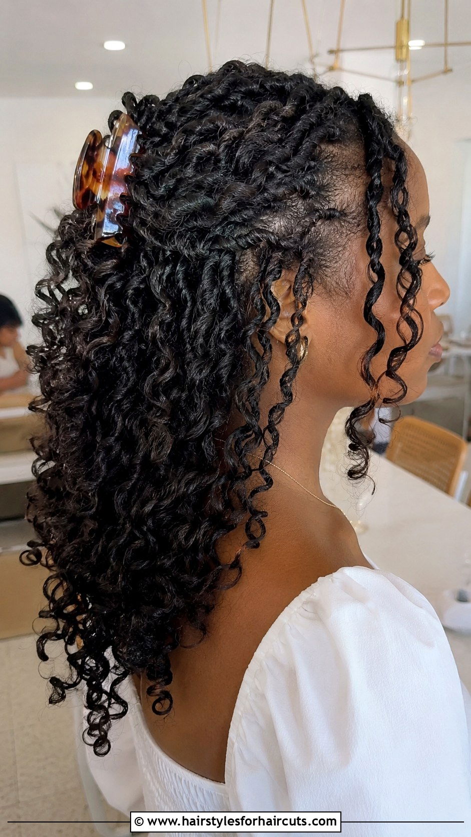 Half Up Curly Twists With Claw Clip - 25 curly hairstyles with clips - 25 curly hairstyles with clips