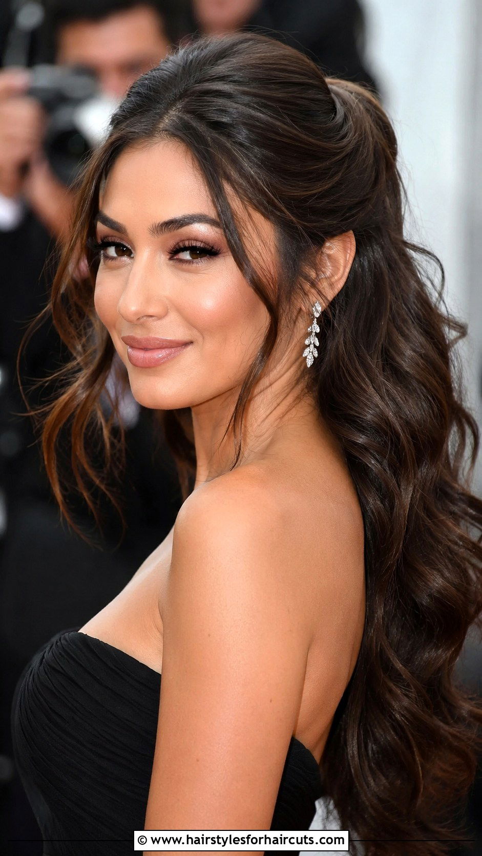 Half Up Glamorous Blowout - 25 half up wedding hairstyles dark hair - 25 half up wedding hairstyles dark hair