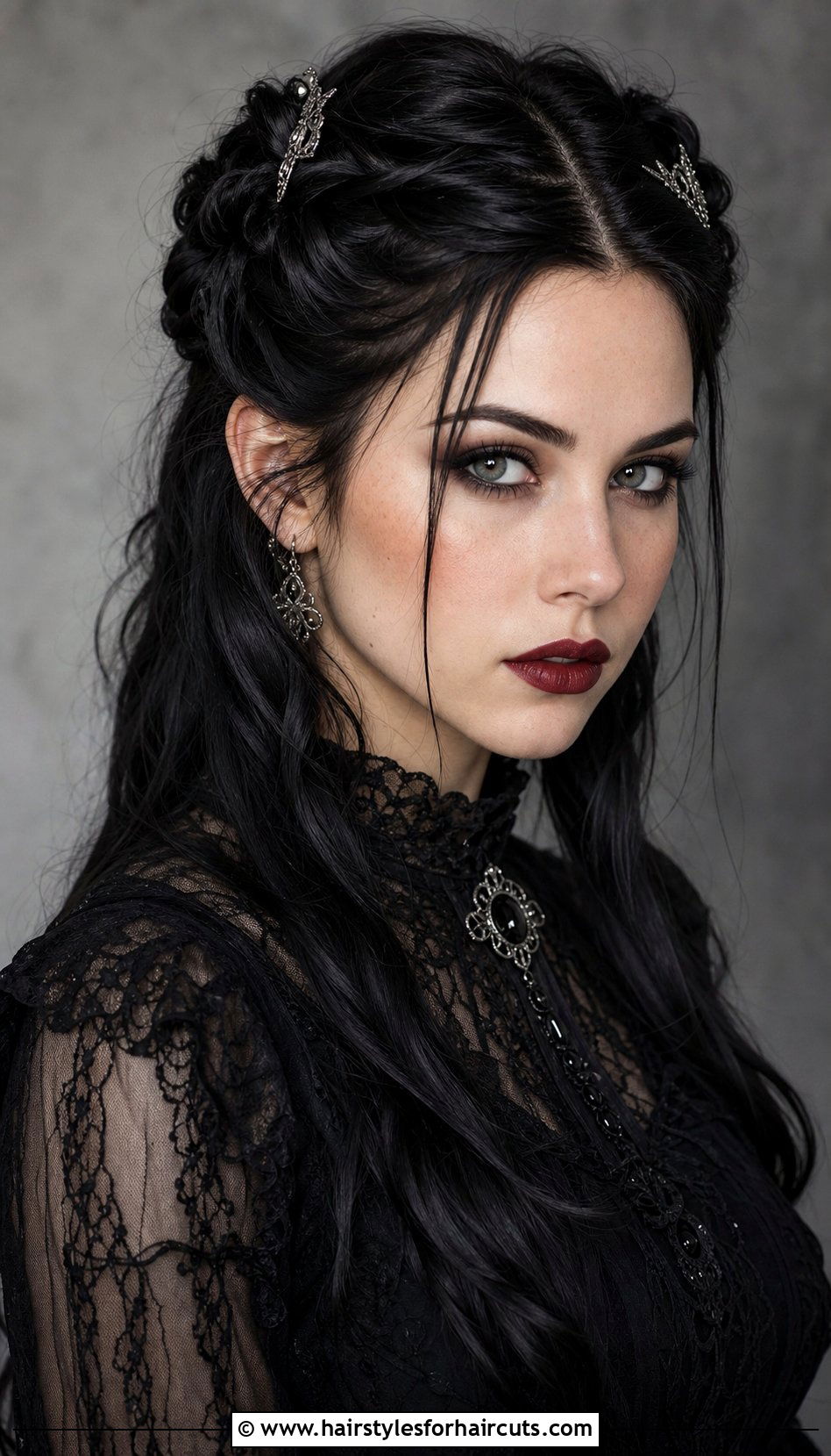 Half Up Gothic Twists - 25 shoulder length goth hairstyles for medium hair - 25 shoulder length goth hairstyles for medium hair