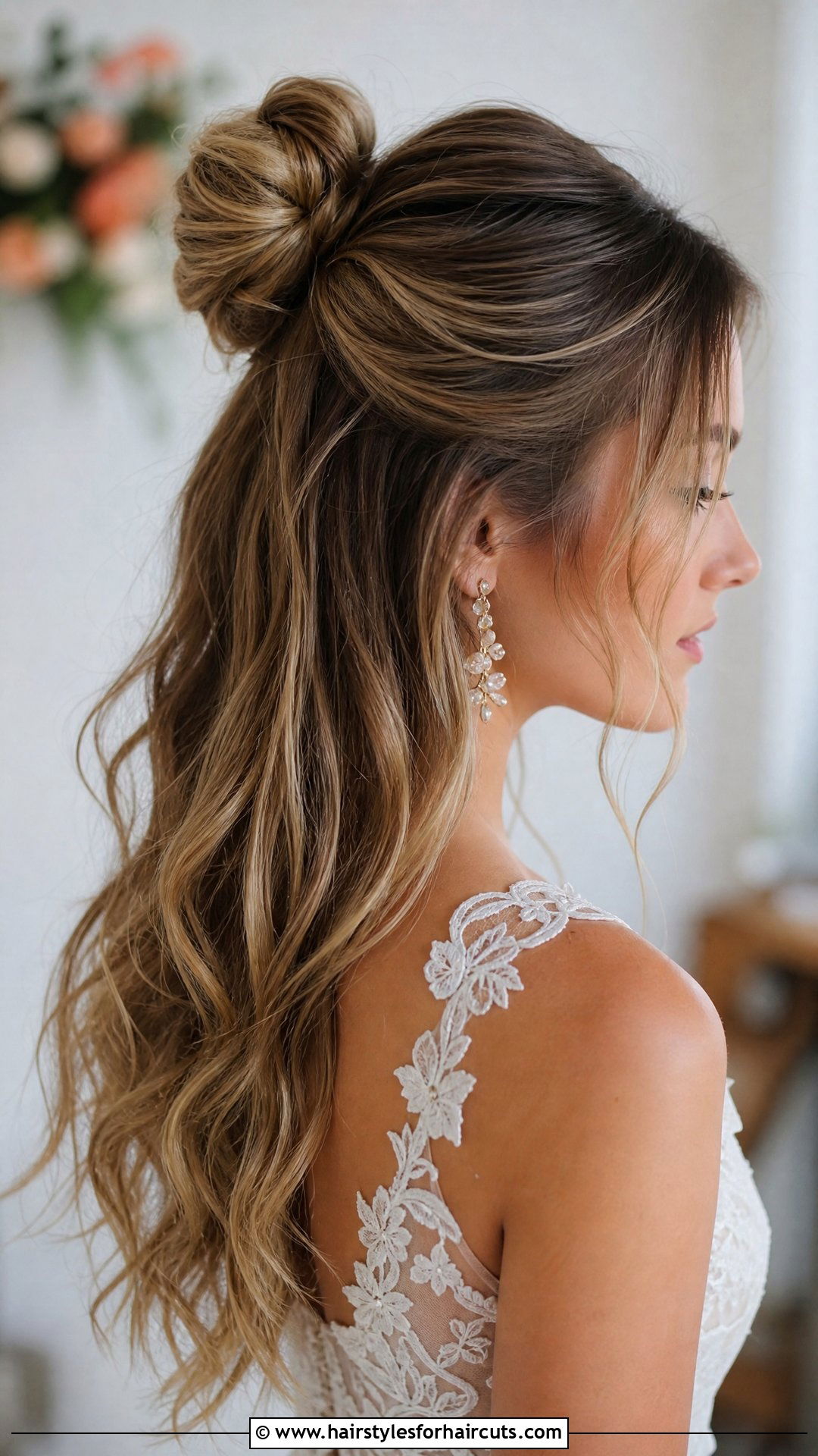 Half Up Half Down Bridal Bun - 25 bun hairstyles for wedding - 25 bun hairstyles for wedding