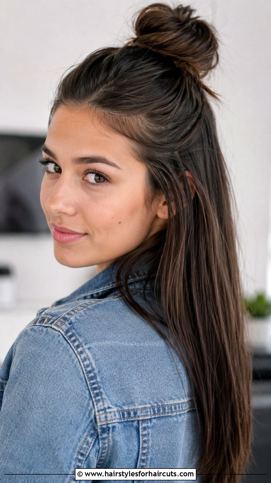 Half Up Half Down Bun - 25 bun hairstyles for relaxed hair - 25 bun hairstyles for relaxed hair