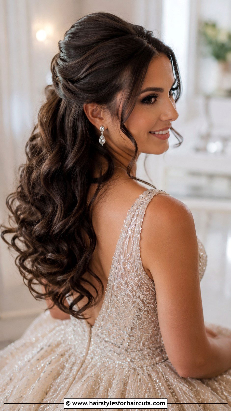 Half Up Half Down Curls - 25 glamorous hairstyles for medium hair - 25 glamorous hairstyles for medium hair