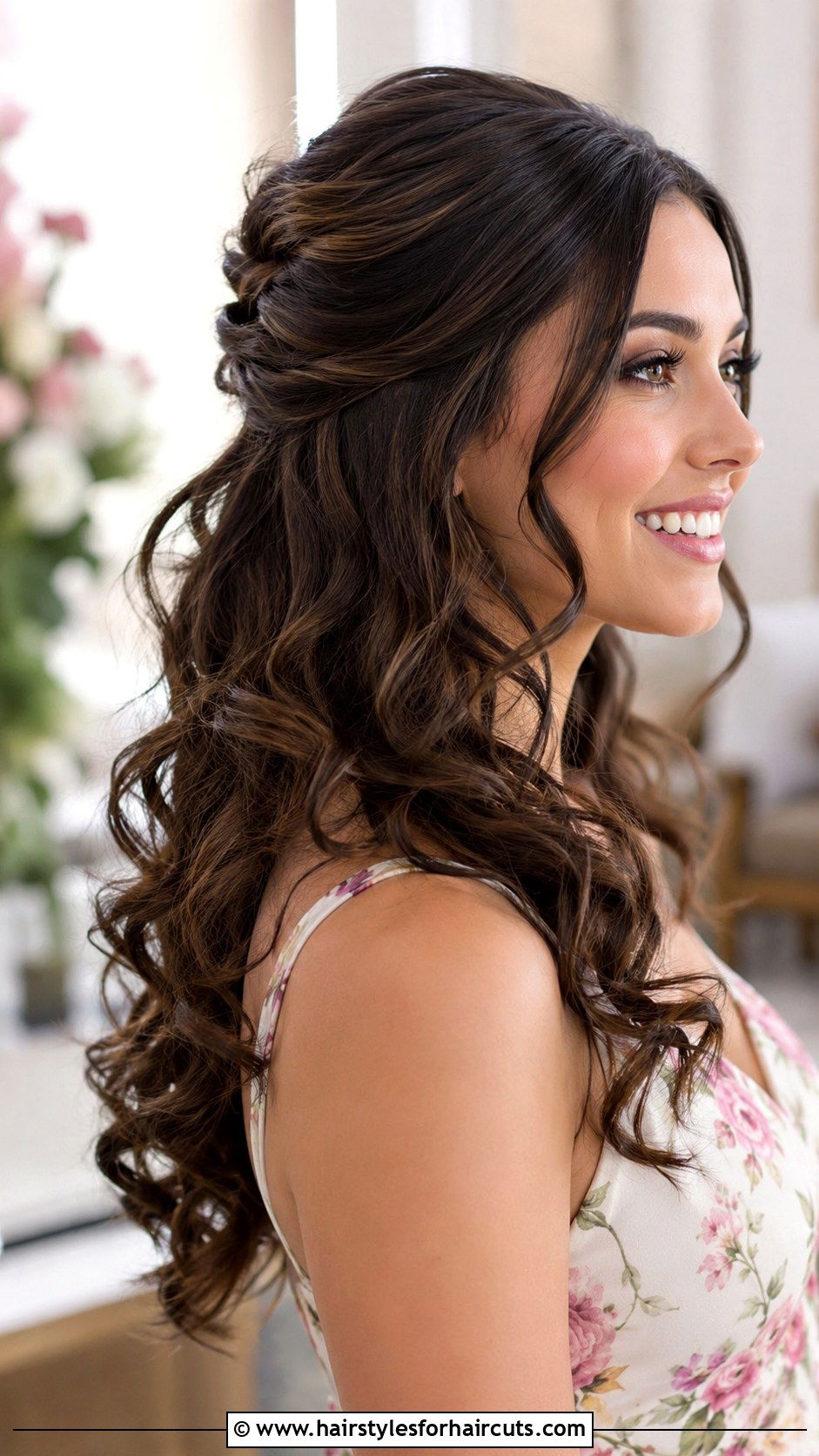 Half Up Half Down Curls - 25 graduation cap hairstyles for medium hair - 25 graduation cap hairstyles for medium hair