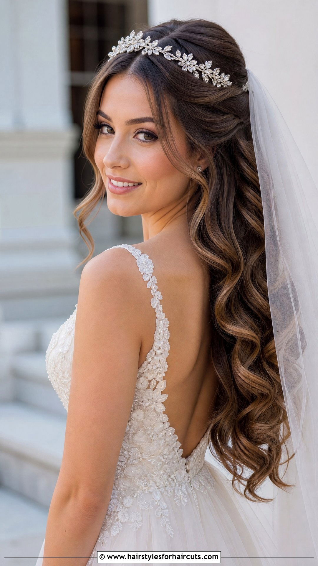 Half Up Half Down Curls Wedding Hairstyle With Veil - 25 wedding hairstyles with veil - 25 wedding hairstyles with veil