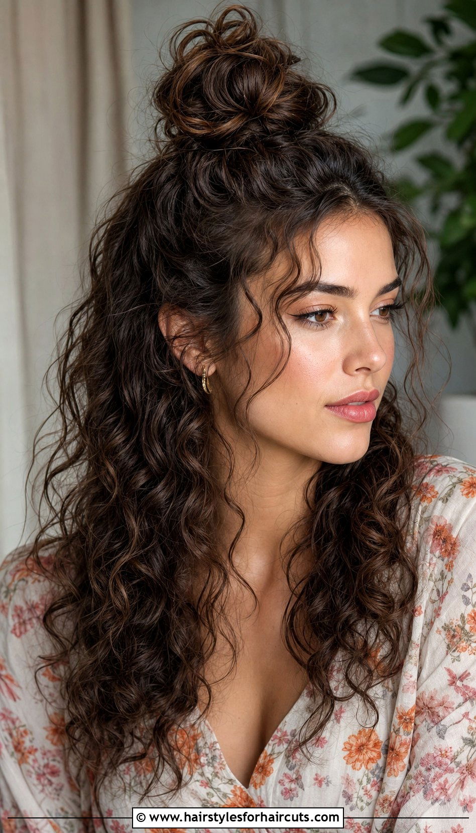 Half Up Half Down Curly Bun - 25 indian curly hairstyles - 25 indian curly hairstyles
