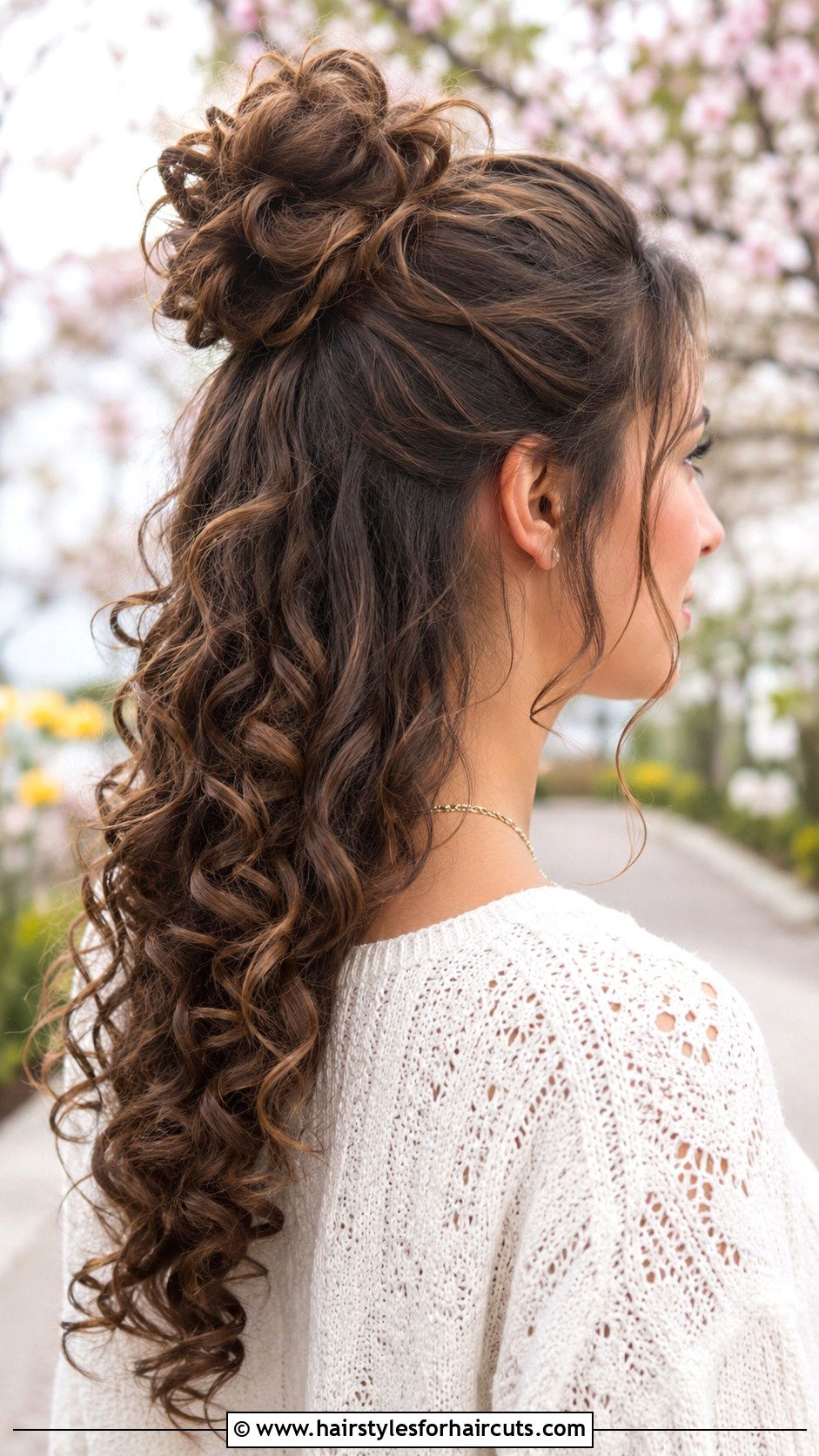 Half Up Half Down Curly Bun - 25 bun hairstyles curly hair - 25 bun hairstyles curly hair