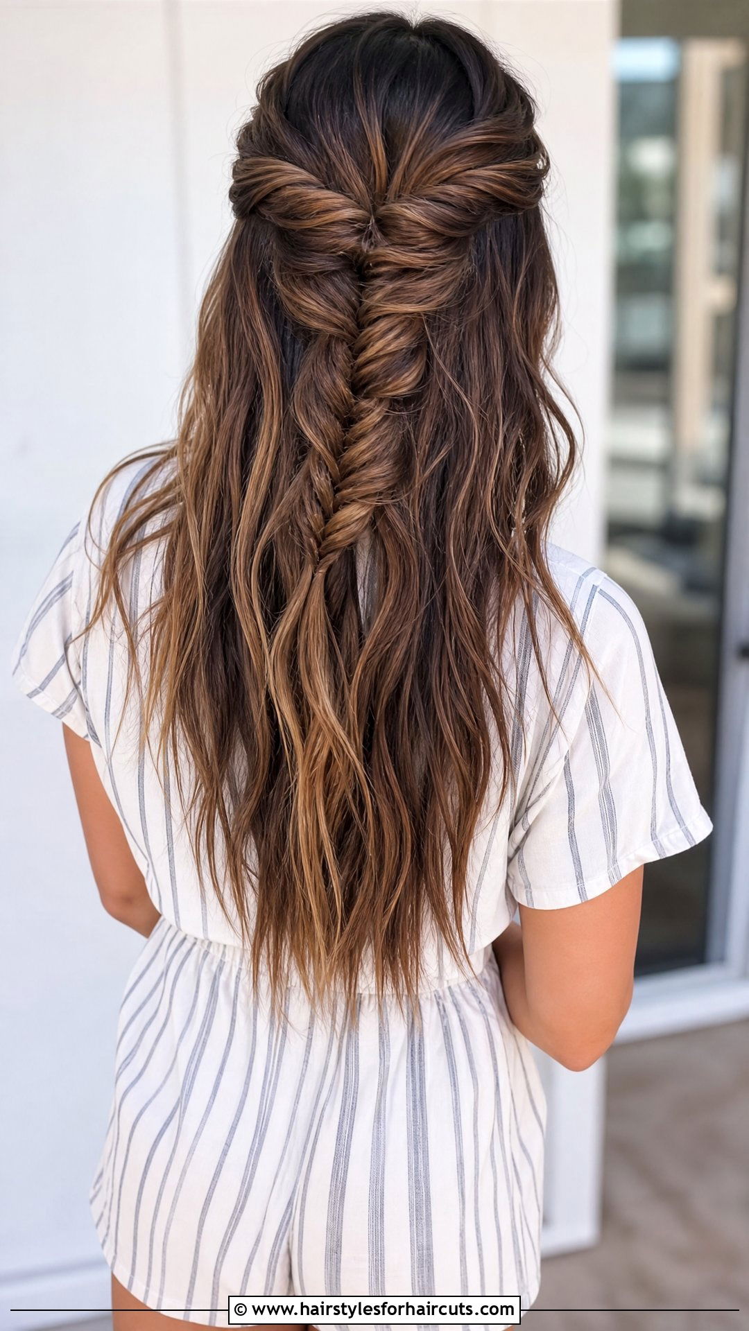 Half Up Half Down Fishtail Braid - 25 half and half hairstyles - 25 half and half hairstyles