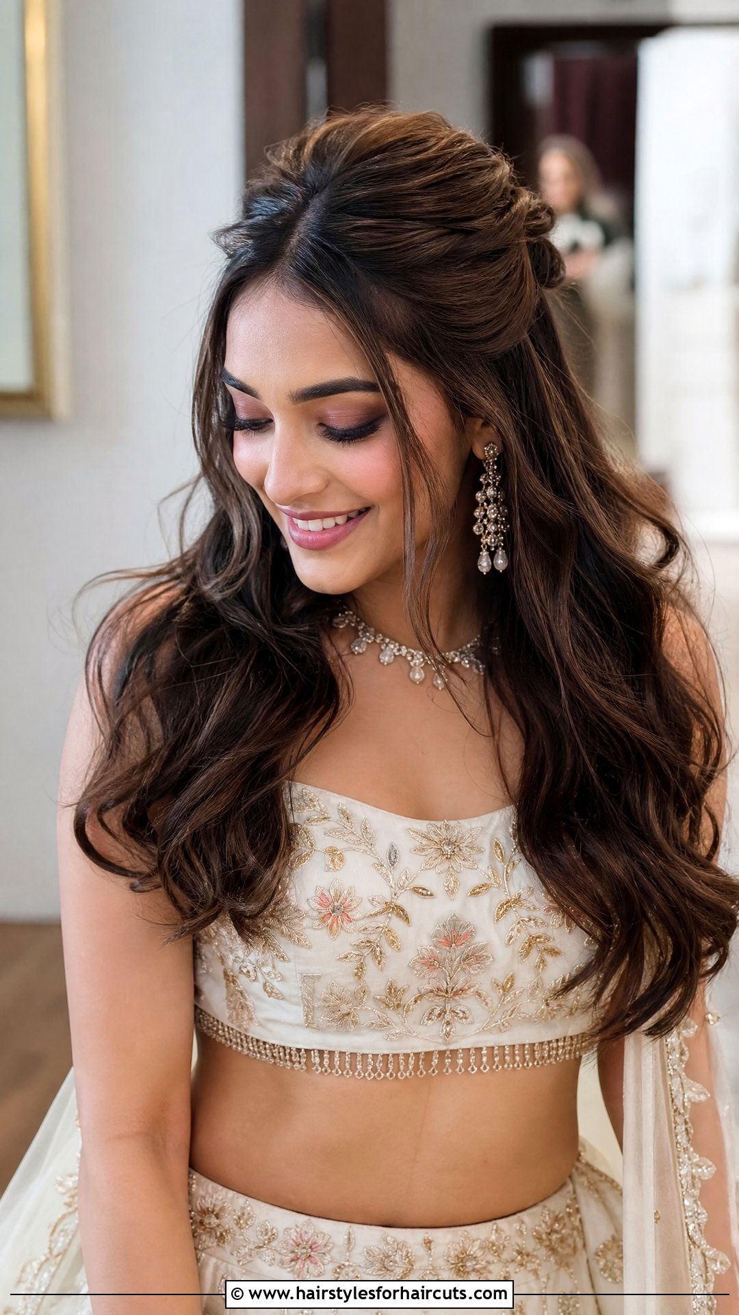 Half Up Half Down Hairstyle For Lehenga - 25 hairstyles for lehenga - 25 hairstyles for lehenga