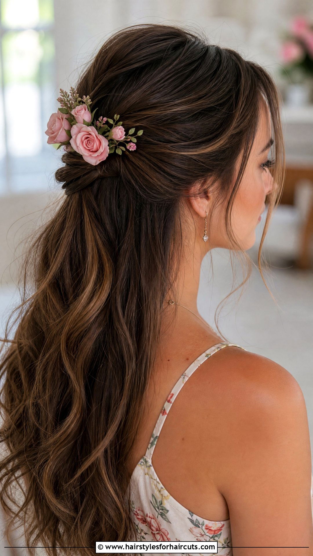 Half Up Half Down Hairstyle With Roses - 25 flower in hairstyles - 25 flower in hairstyles