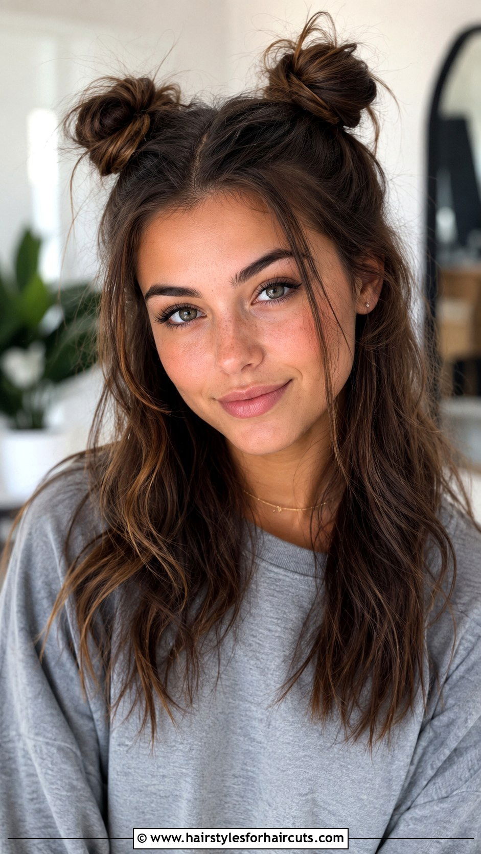 Half Up Half Down Space Buns - 25 easy hairstyles for school - 25 easy hairstyles for school