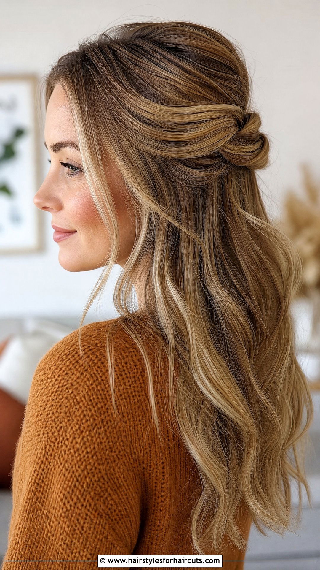 Half Up Half Down Twist - 25 updo hairstyles for medium hair - 25 updo hairstyles for medium hair