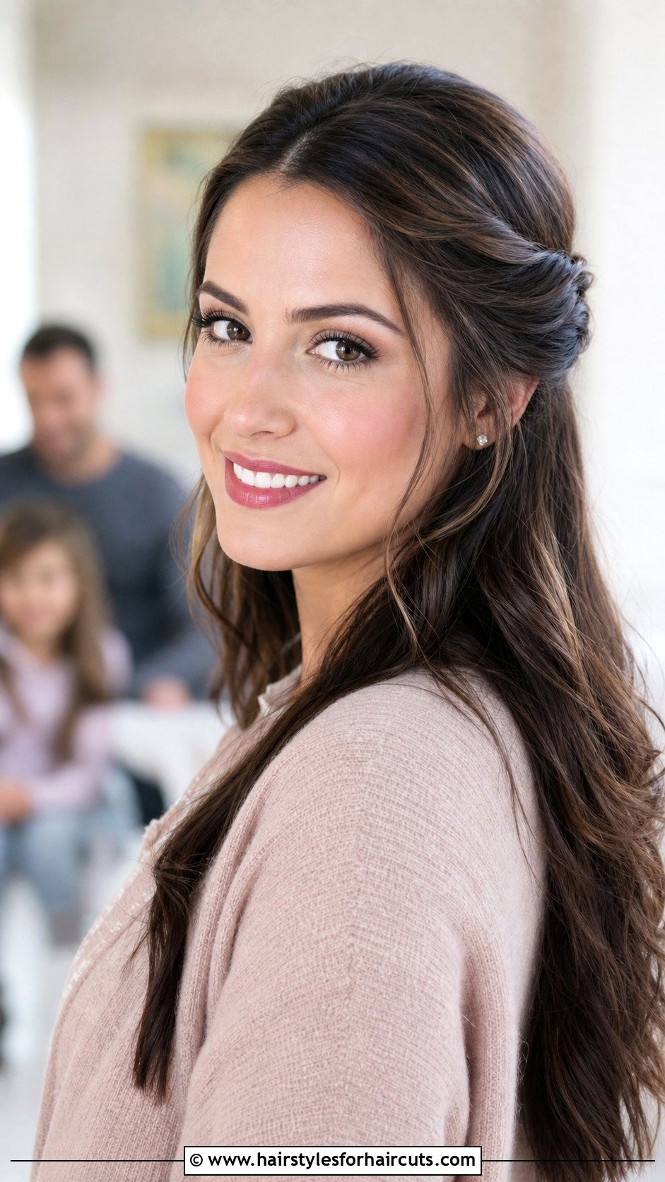 Half Up Half Down Twist - 25 work hairstyles for long hair - 25 work hairstyles for long hair